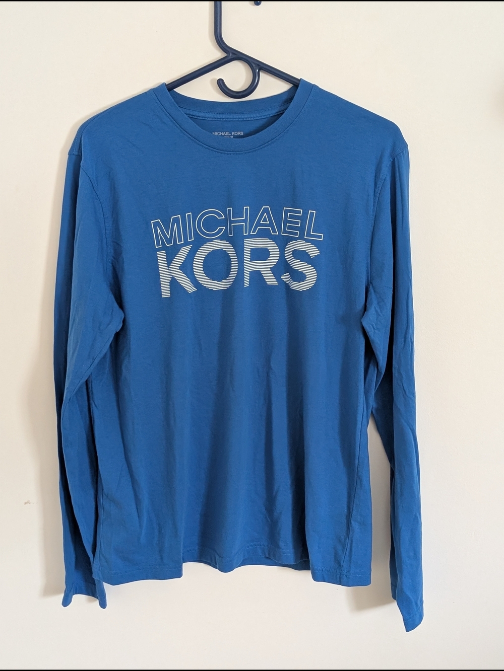 Michael Kors Men's Blue Logo Graphic Knit Crew Neck Long Sleeve T-Shirt M
